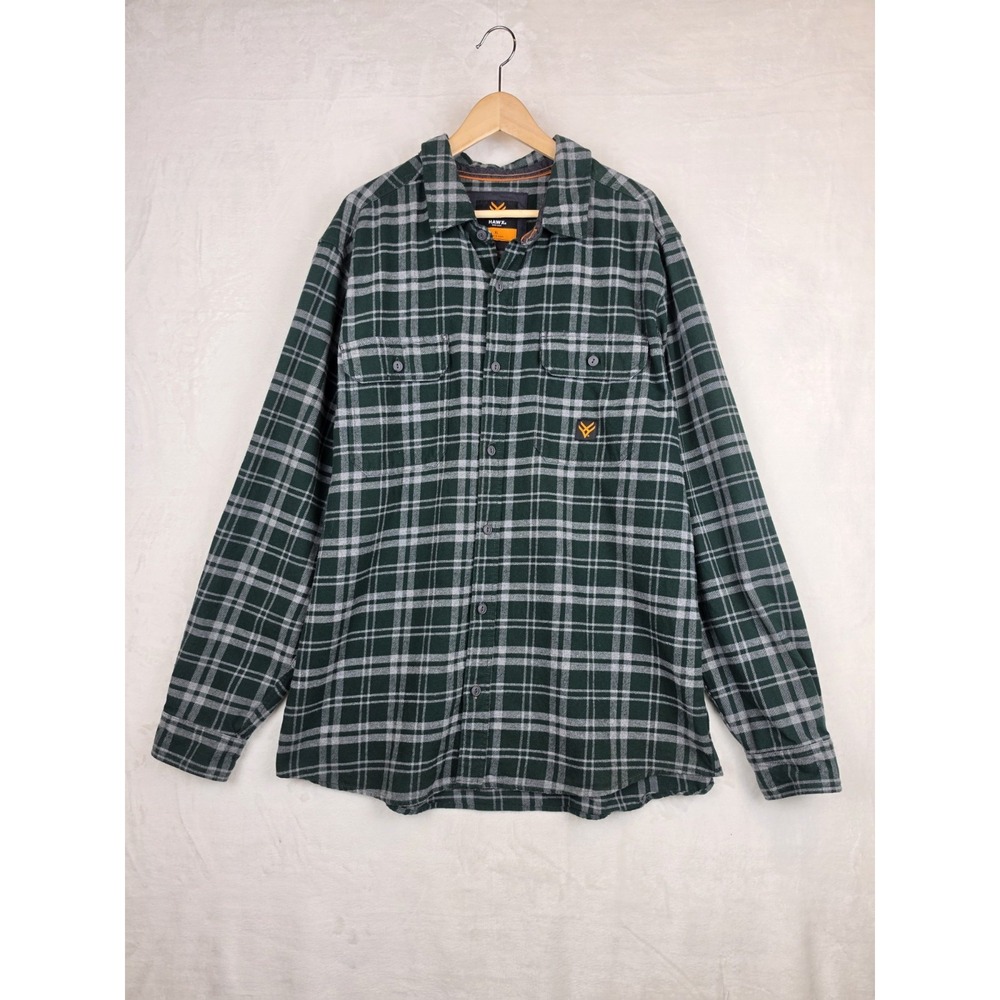 Hawx Work Gear Mens XL Green Plaid Flannel Snap Button Shirt Workwear